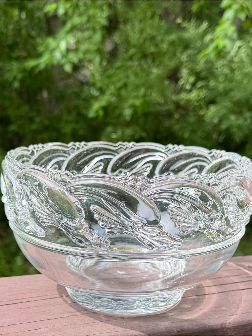Vintage Tiffany Crystal Bowl - dolphins and waves gently used